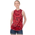 Red Roses , Red Buds, Red Roses High Neck Satin Top