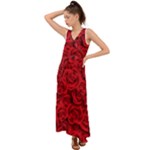 Red Roses , Red Buds, Red Roses V-Neck Chiffon Maxi Dress