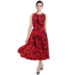 Red Roses , Red Buds, Red Roses Round Neck Boho Dress