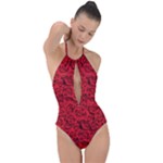 Red Roses , Red Buds, Red Roses Plunge Cut Halter Swimsuit