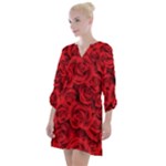 Red Roses , Red Buds, Red Roses Open Neck Shift Dress