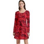 Red Roses , Red Buds, Red Roses Long Sleeve Velour Skater Dress