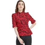 Red Roses , Red Buds, Red Roses Frill Neck Blouse