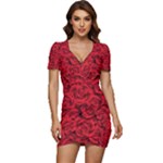 Red Roses , Red Buds, Red Roses Low Cut Cap Sleeve Mini Dress