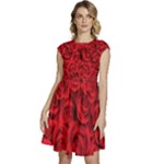 Red Roses , Red Buds, Red Roses Cap Sleeve High Waist Dress