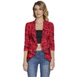 Red Roses , Red Buds, Red Roses Women s 3/4 Sleeve Ruffle Edge Open Front Jacket