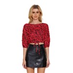 Red Roses , Red Buds, Red Roses Mid Sleeve Drawstring Hem Top