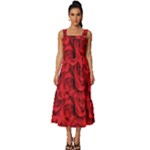 Red Roses , Red Buds, Red Roses Square Neckline Tiered Midi Dress