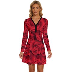 Long Sleeve Deep V Mini Dress  