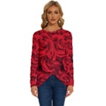 Red Roses , Red Buds, Red Roses Long Sleeve Crew Neck Pullover Top