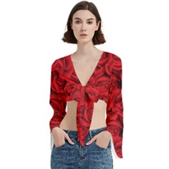 Red Roses , Red Buds, Red Roses Trumpet Sleeve Cropped Top from ArtsNow.com