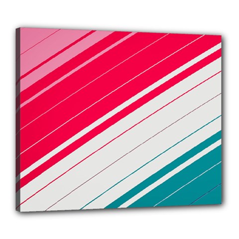 Red White Teal Stripes Canvas 24  x 20  (Stretched) from ArtsNow.com