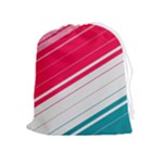 Red White Teal Stripes Drawstring Pouch (XL)