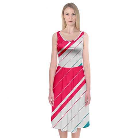 Red White Teal Stripes Midi Sleeveless Dress from ArtsNow.com