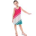 Red White Teal Stripes Kids  Sleeveless Dress