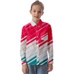 Red White Teal Stripes Kids  Long Sleeve Shirt