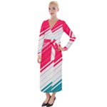 Red White Teal Stripes Velvet Maxi Wrap Dress