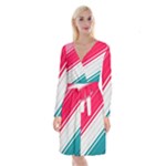 Red White Teal Stripes Long Sleeve Velvet Front Wrap Dress