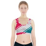 Red White Teal Stripes Sports Bra With Pocket