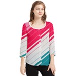 Red White Teal Stripes Chiffon Quarter Sleeve Blouse