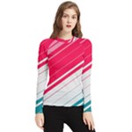 Red White Teal Stripes Women s Long Sleeve Rash Guard