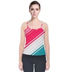 Red White Teal Stripes Velvet Spaghetti Strap Top