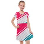 Red White Teal Stripes Kids  Cross Web Dress