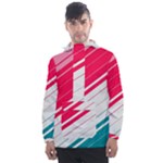 Red White Teal Stripes Men s Front Pocket Pullover Windbreaker