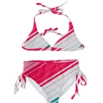 Red White Teal Stripes Kids  Classic Bikini Set