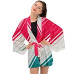 Red White Teal Stripes Long Sleeve Kimono