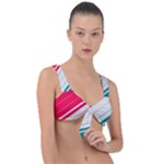 Red White Teal Stripes Front Tie Bikini Top