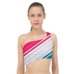 Red White Teal Stripes Spliced Up Bikini Top 