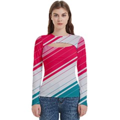 Red White Teal Stripes Women s Cut Out Long Sleeve T