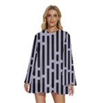 Texture, Stripes, Pattern Round Neck Long Sleeve Bohemian Style Chiffon Mini Dress