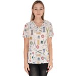 Pattern Seamless Texture Sewing Women s V-Neck Scrub Top