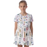 Pattern Seamless Texture Sewing Kids  Short Sleeve Pinafore Style Dress