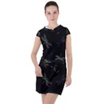 Background Pattern Dragonfly Drawstring Hooded Dress