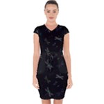 Background Pattern Dragonfly Capsleeve Drawstring Dress 