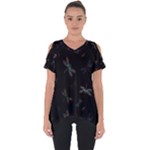 Background Pattern Dragonfly Cut Out Side Drop T-Shirt