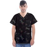 Background Pattern Dragonfly Men s V-Neck Scrub Top