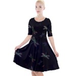 Background Pattern Dragonfly Quarter Sleeve A-Line Dress