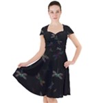 Background Pattern Dragonfly Cap Sleeve Midi Dress With Pockets