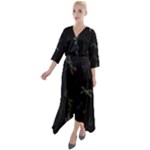 Background Pattern Dragonfly Quarter Sleeve Wrap Front Maxi Dress