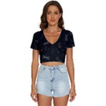 Background Pattern Dragonfly V-Neck Crop Top