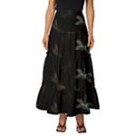 Background Pattern Dragonfly Tiered Ruffle Maxi Skirt