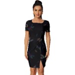 Background Pattern Dragonfly Fitted Knot Split End Bodycon Dress