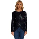 Background Pattern Dragonfly Long Sleeve Crew Neck Pullover Top