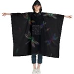 Background Pattern Dragonfly Women s Hooded Rain Ponchos