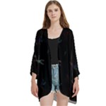 Background Pattern Dragonfly Open Front 3/4 Sleeve Batwing Chiffon Cardigan Kimono