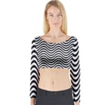 Black White Wave Pattern Wavy Water Seamless Long Sleeve Crop Top